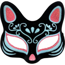 Epilons Siyah Renk Süet Kaplama Üzeri Mavi Kırmızı Simli Kedi Maskesi 17X14 cm