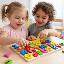 Feyza Design Eğitici Ahşap Alfabe Puzzle Seti - Renkli Büyük Harfler Tanıma
