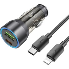MidasTech Hoco NZ12A Action PD43W USB + Type-C Araç Çakmaklık Hızlı Şarj Aleti + Type-C To iPhone Lightn