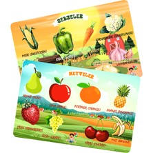Feyza Design Iki Dilli Ahşap Öğretici Puzzle Seti, Meyve ve Sebze Temalı