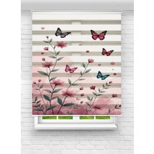 Enzo Home Kelebek ve Çiçek Desenli Baskılı Zebra Stor Perde – Modern Dekoratif Zebra Perde
