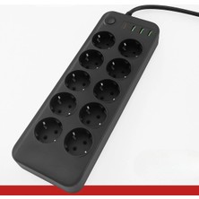 SHC4200 Mey Ithalat® Akım Korumalı Termal Uzatma Kablosu – 10 Priz, 2 USB 2 Type-C Girişli, Güçlü Çoklu