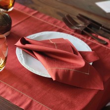 Alesta Home Alesta Home Sarı Zikzak Dikişli Kiremit Rengi İpek Peçete 45x45 cm PCT012