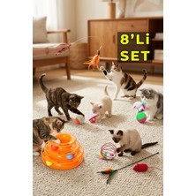 Feyza Design 8'li Çok Renkli Kedi Oyuncak Seti Hareketli Oltası Top Fare