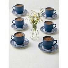 Aşkana 6 Kişilik Türk Kahvesi Fincanı Takımı,12 Parça,90 ml Seramik Set,mikrodalga/bulaşık Makinesine Uygun-Mavi