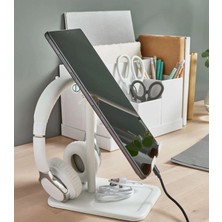 IKEA Ayaklı Tablet Kulaklık Standı 16X32X12 Cm Masa Üstü Metal Stand Ayarlanabilir Yükseklik Beyaz Renk