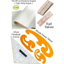 Artlantis Geoderik Üçgen Cetvel 22CM ve Pistole Cetvel Takımı Yağlı Parşömen Milaj Kağıdı Eşel Takımı Modalist Terzi Çizim