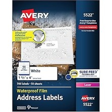 SHC4200 Avery Ultrahold Kalıcı Yapışkanlı Su Geçirmez Etiketler, 1-1/3" x 4", Lazer Yazıcılar Içi