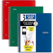 SHC4200 Five Spiral Defter + Çalışma Uygulaması, 3'lü Paket, 3'lü Konu, Kolej Çizgili Kağıt,