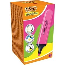 SHC4200 Bic Marking Flat Higlighter Fosforlu Kalem 12'li Kutu, Pembe Fosforlu Kalem, Su Bazlı, Hızlı K