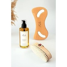 SHC4200 MAR&APOS;LE%100 Doğal At Kılı Fırçası + Selülit Karşıtı Masaj Yağı 200 ml + Selülit Ahşap