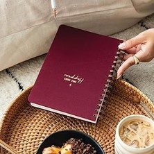 SHC4200 Paperora A5 Spiralli Sert Kapak Keten Noktalı Tarihsiz Not Defteri Bordo