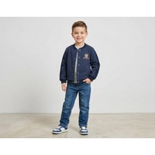 %100 Pamuk, 3 Iplik Lacivert Futbol Temalı Çocuk Kolej Ceket