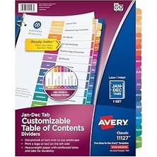 SHC4200 Avery Ocak-Aralık 3 Halka Bağlayıcı Için Sekme Bölücüler, Özelleştirilebilir Içindekiler, Çok Renkl