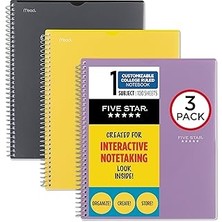 SHC4200 Five Interaktif Not Alma Spiral Defter 3'lü Paket, 1 Konu, Kolej Çizgili, 28X22CM, 100 Ya