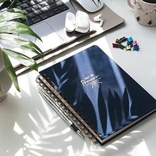 SHC4200 Paperora A5 Spiralli Sert Kapak Keten Kareli Tarihsiz Not Defteri Lacivert