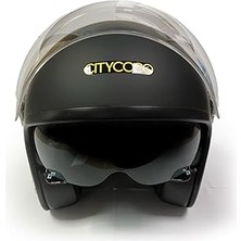 SHC4200 Motosiklet Yarım Kask , Mat Siyah, Çift Vizörlü, Stil, Terletme Yapmaz Pedler -Xl Beden