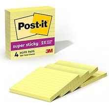 SHC4200 Post-It Super Sticky Notes 4"x4" 4/pkg-Lined Canary Yellow W/90 Sheets