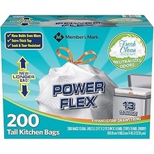 SHC4200 Member's Mark Power Flex Uzun Mutfak Büzme Ipli Torbaları (13 Galon, 2 Rulo, 100 Ct, Topla