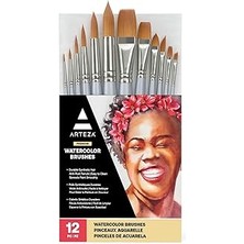 SHC4200 Arteza Suluboya Boya Fırçaları, 12'li Set, Çeşitli Şekiller, Paslanma Önleyici Yüksüklü Sentet