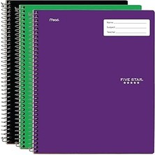 SHC4200 Five Interaktif Not Alma Spiral Defterler, 3 Paket, 1 Konu, Kolej Çizgili Kağıt, 11" x 8-