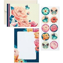 SHC4200 Hallmark Masa Düzenleyicili Kırtasiye Seti, Çiçekli (Zarflı 10 Boş Kart, Zarflı 20 Yazı Kağıdı, 75