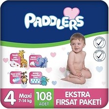 SHC4200 Paddlers Bebek Bezi 4 Numara Maxi 108 Adet (7-14 Kg) Ekstra Fırsat Paketi