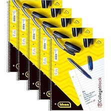 SHC4200 Idena 90366-5 Adet Kolej Defteri A4 80 Yaprak Çizgili Çift Kenarlı, Spiral Ciltli Blok, 70 G/m²
