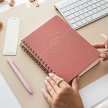 SHC4200 Paperora A5 Spiralli Sert Kapak Keten Kareli Tarihsiz Not Defteri Pembe