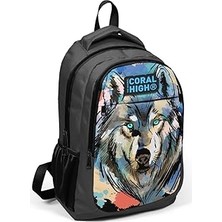 SHC4200 Coral High Siyah Kurt Desenli Ilkokul Ortaokul Sırt Çantası Üç Bölmeli Erkek Çocuk