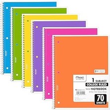 SHC4200 Mead Spiral Defterler, 6'lı Paket, 1-Konu, Kolej Çizgili Kağıt, 8 "x 10-1/2", 70 Yap