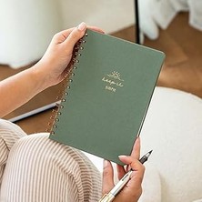 SHC4200 Paperora A5 Spiralli Sert Kapak Keten Noktalı Tarihsiz Not Defteri Yeşil