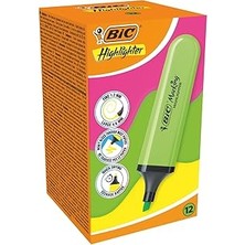 SHC4200 Bic Marking Flat Higlighter Fosforlu Kalem 12'li Kutu, Yeşil Fosforlu Kalem, Su Bazlı, Hızlı K
