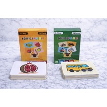 Feyza Design Eğitici Puzzle Ikili Keşif Seti Meyveler ve Taşıtlar ile Zeka Geliştirici