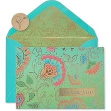 SHC4200 Papyrus Zarflı Çiçekli Teşekkür Kartları, Yeşil (12 Sayı)