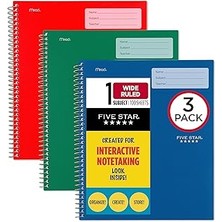 SHC4200 Five Interaktif Not Alma Spiral Defter 3'lü Paket, 1 Konu, Geniş Çizgili, 28X22CM, 100 Ya
