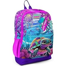 SHC4200 Coral High Dört Bölmeli Pembe Mor Kaplumbağa Desenli Ilkokul Sırt Çantası - Kız Çocuk