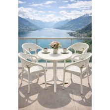 Ziynet Home Balkon Bahçe & Teras Plastik Masa Takımı Beyaz 4 Kişilik Balkon Bistro Masa Sandalye