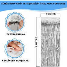 Twin Store Gümüş Renk Ekstra Metalize Parlak Saçaklı Arka Fon Perde Ithal A Kalite 1x2 Metre