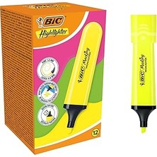 SHC4200 Bic Marking Flat Higlighter Fosforlu Kalem 12'li Kutu, Sarı Fosforlu Kalem, Su Bazlı, Hızlı Ku
