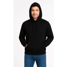 Meğdaix Erkek Üç Iplik Kapüşonlu Kanguru Cepli Sweatshirt Hoodie - Siyah