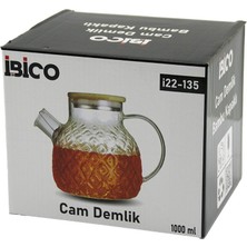 1000ML Abartma Desen Cam Demli̇k Bambu Yüzey - Metal Iç Yüzey - Si̇li̇kon Contali Kapak (5446)