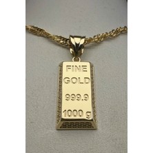 14 Ayar Kenarları Taşlı Külçe Ons Kolye Ucu Afşar Kuyumculuk