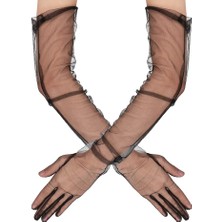 Uzun Boy Likralı Siyah Renk Yetişkin Mega Tül Eldiven 53 cm (5446)