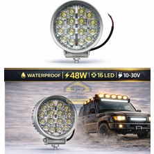 Otokap Universal Off Road Projektör 9-30V 16 LED Yuvarlak Günışık Dışı Beyaz Tır Kamyon Iş Makinesi Çalışma Lambası