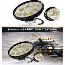 Otokap Universal Off Road Çalışma Lamba 10-30V 8 LED 24W Oval Siyah Tır Kamyon Iş Makinesi Aydınlatma