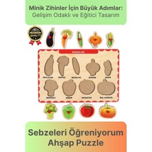 Feyza Design Eğitici Ahşap Çocuk Puzzle Seti - Renkli Sebzeler ile Öğrenme