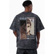 Sevbano Eren Yeager Attack On Titan Anime Baskılı Unisex Oversize Eskitme Yıkamalı Tişört