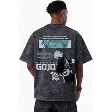 Sevbano Gojo Satoru Jujutsu Kaisen Anime Baskılı Unisex Oversize Eskitme Yıkamalı Tişört