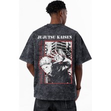 Sevbano Itadori Yuji Jujutsu Kaisen Anime Baskılı Unisex Oversize Eskitme Yıkamalı Tişört